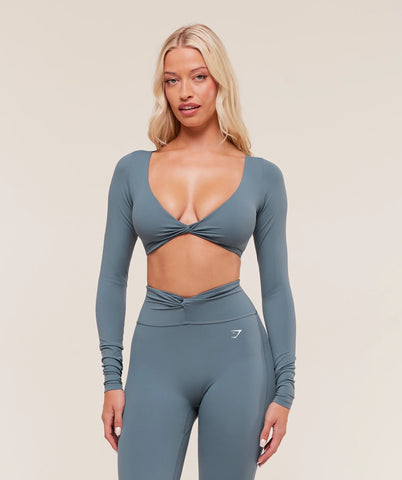 Twist Front Long Sleeve Crop Top