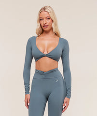 Twist Front Long Sleeve Crop Top