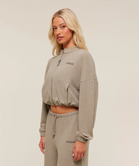 Waffle Midi Zip Up Jacket