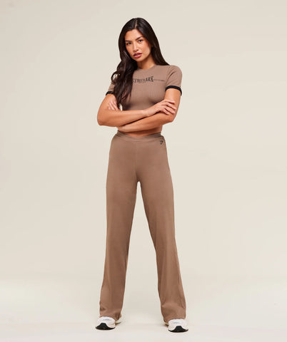 Ribbed Cotton Straight Leg Pants