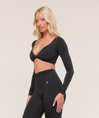 Twist Front Long Sleeve Crop Top