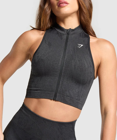 Adapt Camo Seamless Zip Up Crop Top