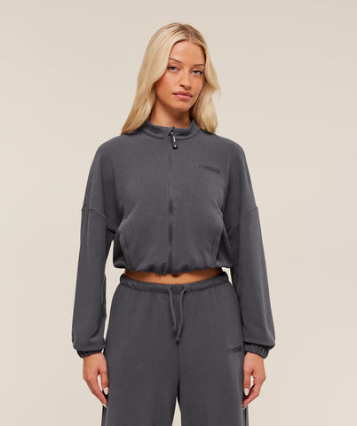 Waffle Midi Zip Up Jacket