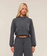 Waffle Midi Zip Up Jacket